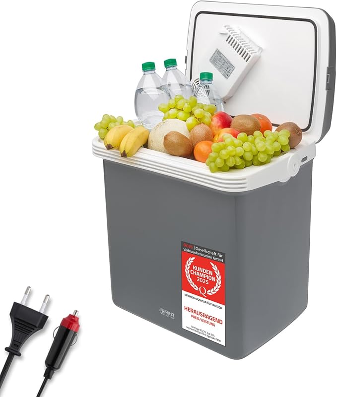 C+G45.2 Kühlbox 32 Liter zum Warmhalten oder Kühlen Thermoelektrische Kühlbox 12 Volt und 230 Volt Mini-Kühlschrank mobil Auto Camping Reisen