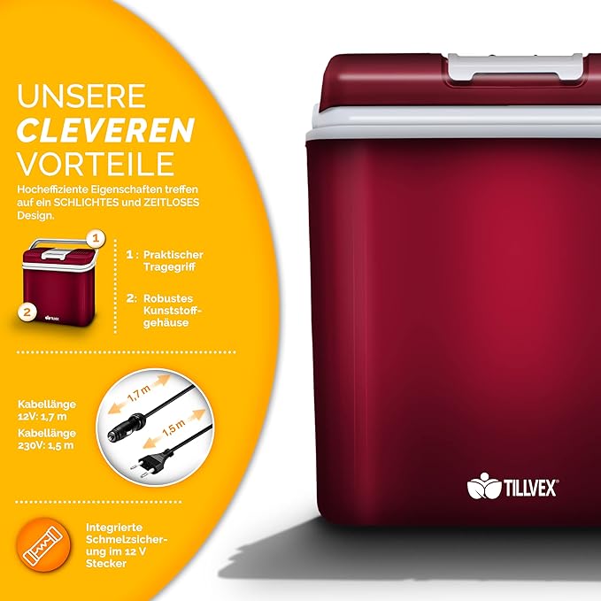 C+G45.1 Kühlbox 24 L Warmhaltebox Kühltasche elektrisch Mini Kühlschrank 230 V und 12 V Auto Camping Strand Kühlt + Wärmt Eco Modus Tagestouren + Camping – Bild 3