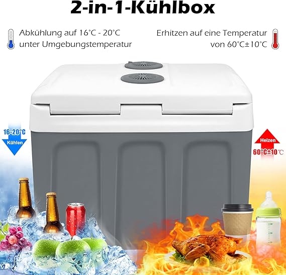 C+G45.6 Kühlbox 48 L mit Rollen tragbarer Mini Kühlschrank 12V 220V thermoelektrische Kühlbox mit Kühl- und Warmhaltefunktion elektrische Kühlbox mit Eco-Modus für Auto Boot Camping grau – Bild 4