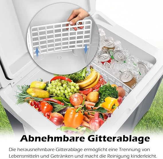 C+G45.6 Kühlbox 48 L mit Rollen tragbarer Mini Kühlschrank 12V 220V thermoelektrische Kühlbox mit Kühl- und Warmhaltefunktion elektrische Kühlbox mit Eco-Modus für Auto Boot Camping grau – Bild 5