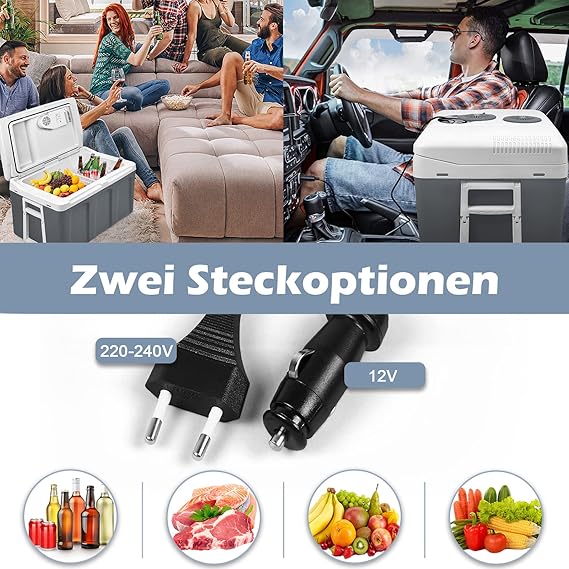 C+G45.6 Kühlbox 48 L mit Rollen tragbarer Mini Kühlschrank 12V 220V thermoelektrische Kühlbox mit Kühl- und Warmhaltefunktion elektrische Kühlbox mit Eco-Modus für Auto Boot Camping grau – Bild 6
