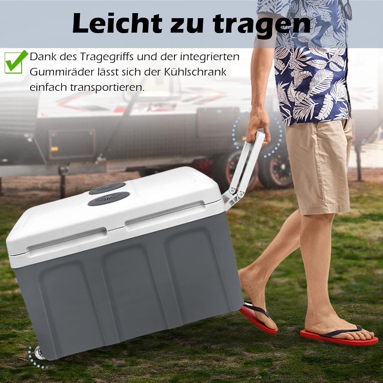 C+G45.6 Kühlbox 48 L mit Rollen tragbarer Mini Kühlschrank 12V 220V thermoelektrische Kühlbox mit Kühl- und Warmhaltefunktion elektrische Kühlbox mit Eco-Modus für Auto Boot Camping grau – Bild 8