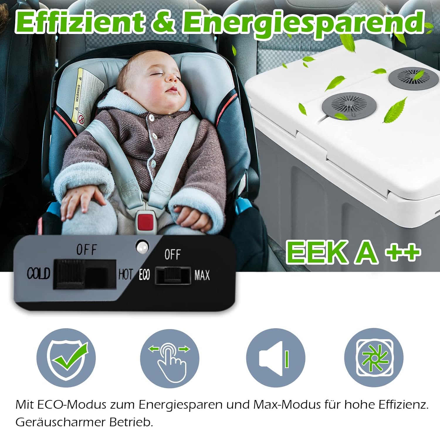 C+G45.6 Kühlbox 48 L mit Rollen tragbarer Mini Kühlschrank 12V 220V thermoelektrische Kühlbox mit Kühl- und Warmhaltefunktion elektrische Kühlbox mit Eco-Modus für Auto Boot Camping grau – Bild 9