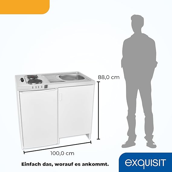 C+G20.01 Mini-Küche Miniküche weiss Kühlschrank mit 76 l Nutzinhalt Masse-Kochfeld elektrisch Edelstahl-Spüle 230 Volt inkl. Armaturen – Bild 2