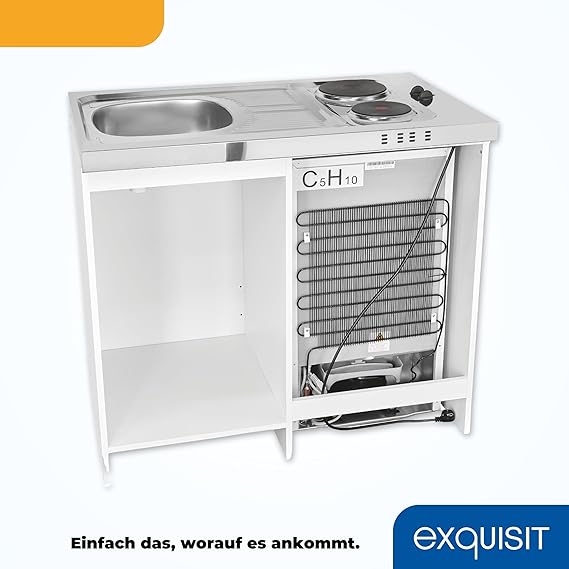 C+G20.01 Mini-Küche Miniküche weiss Kühlschrank mit 76 l Nutzinhalt Masse-Kochfeld elektrisch Edelstahl-Spüle 230 Volt inkl. Armaturen – Bild 5