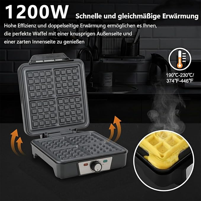 C+G20.19.01 Miniwaffeleisen Waffeleisen Mini Waffeleisen Waffel Pancake Maker Maschine klassisch für 4 Waffeln 1200 W – Bild 5