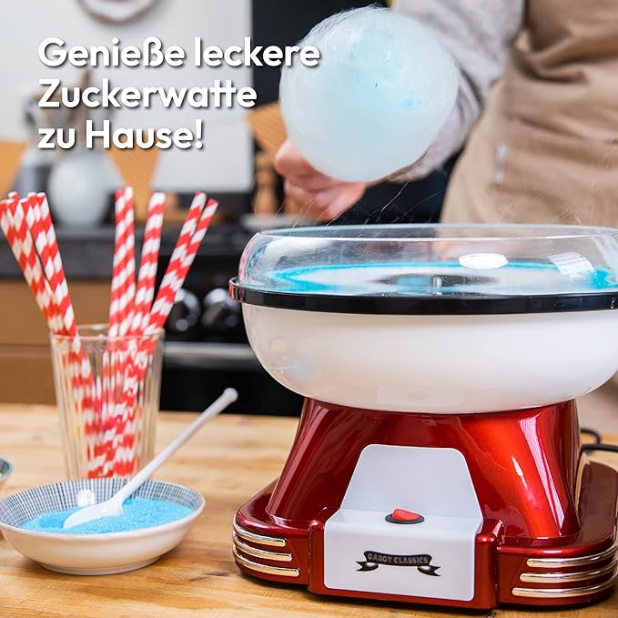 !GBT19 Zuckerwattemaschine privat Retro Machine Zuckerwatte Maschine mit Stäbchen und Messlöffel Höhe 22 cm Rot Weiß 500 Watt Zuckerwattemaschine für Zuhause – Bild 2