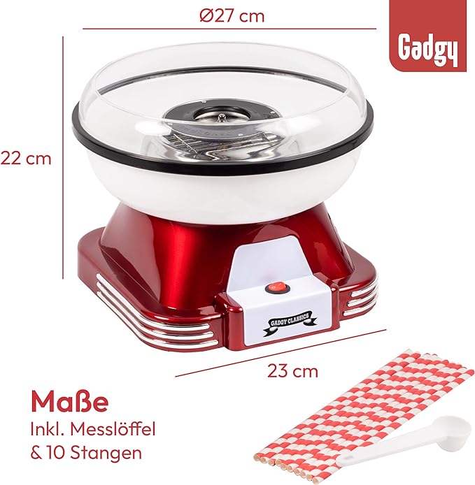 !GBT19 Zuckerwattemaschine privat Retro Machine Zuckerwatte Maschine mit Stäbchen und Messlöffel Höhe 22 cm Rot Weiß 500 Watt Zuckerwattemaschine für Zuhause – Bild 3