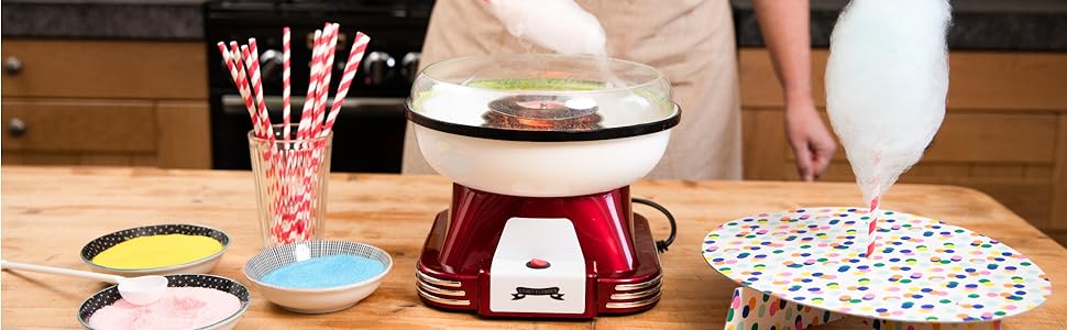 !GBT19 Zuckerwattemaschine privat Retro Machine Zuckerwatte Maschine mit Stäbchen und Messlöffel Höhe 22 cm Rot Weiß 500 Watt Zuckerwattemaschine für Zuhause – Bild 6